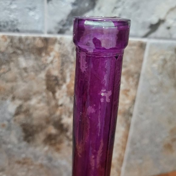 Purple Round Bottom Tall Long Neck Bud Vase Home Decor Art Glass - Picture 10 of 10